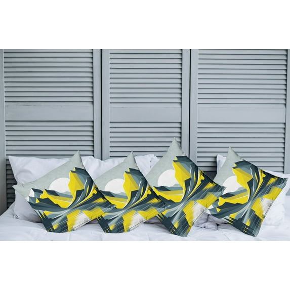 Ambesonne Lake Throw Pillow Cover Pack of 4, Modern boho Sunrise Mountains, 4 Pcs-36"x36", Mustard Purpleblue White