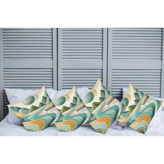 Ambesonne Lake Throw Pillow Cover Pack of 4, Mountain Minimal Marble Print, 4 Pcs-28" x 28", Amber and Seafoam
