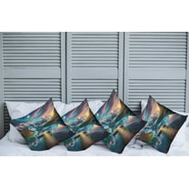 Ambesonne Lake Throw Pillow Cover Pack of 4, Wooden Pier Dramatic Night, 4 Pcs-18" x 18", Coral Dark Turquoise