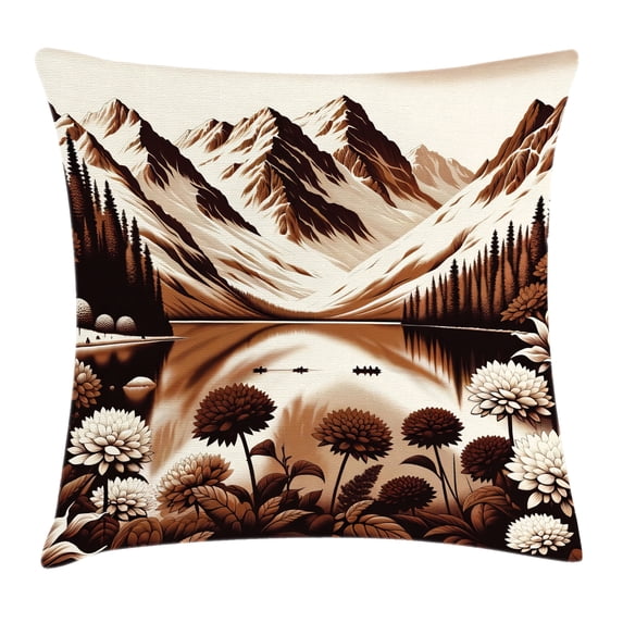 Ambesonne Lake Throw Pillow Cushion Cover, Brownish Snowy Mountain Scene, 26" X 26", Pale Redwood Eggshell