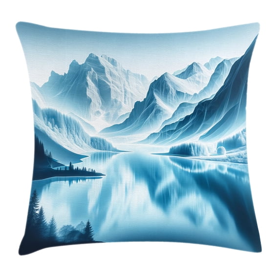 Ambesonne Lake Throw Pillow Cushion Cover, Cold Mountain Peaks Icy Water, 28" X 28", Pale Blue Petrol Blue