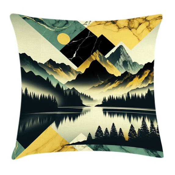 Ambesonne Lake Throw Pillow Cushion Cover, Dark Woods Mountains Modern, 40" X 40", Dark Green Teal Khaki