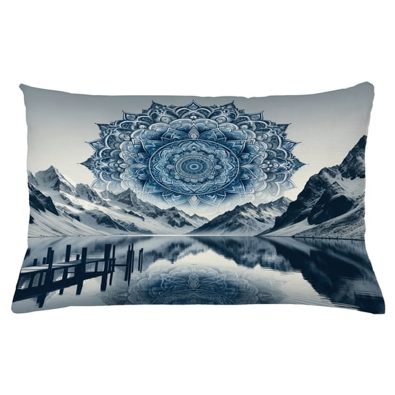 Ambesonne Lake Throw Pillow Cushion Cover, Ethnic Boho Mandala Mountains, 26" X 16", Night Blue