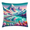 thumbnail image 1 of Ambesonne Lake Throw Pillow Cushion Cover, Flowery Meadow Mountain Scene, 20" X 20", Teal Pastel Pink Indigo, 1 of 2
