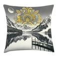 thumbnail image 1 of Ambesonne Lake Throw Pillow Cushion Cover, Mandala and Mountain Panorama, 16" X 16", Yellow and Grey, 1 of 2