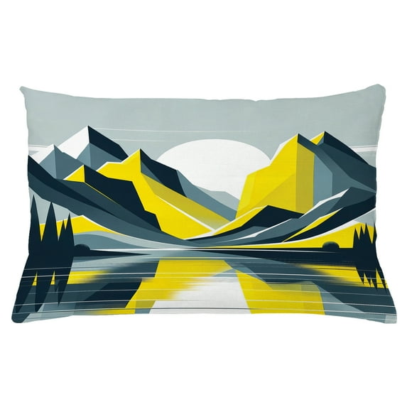 Ambesonne Lake Throw Pillow Cushion Cover, Modern boho Sunrise Mountains, 26" X 16", Mustard Purpleblue White