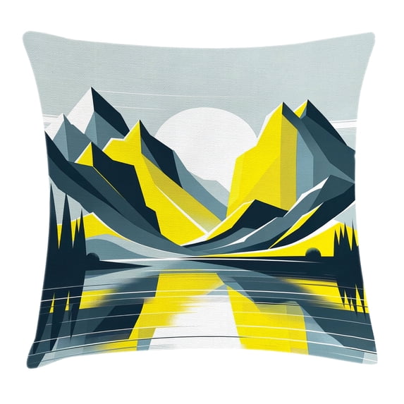 Ambesonne Lake Throw Pillow Cushion Cover, Modern boho Sunrise Mountains, 40" X 40", Mustard Purpleblue White