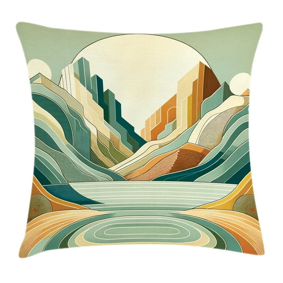 Ambesonne Lake Throw Pillow Cushion Cover, Pastel Rising Mountains Art, 20" X 20", Seafoam Peach and Amber