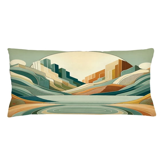 Ambesonne Lake Throw Pillow Cushion Cover, Pastel Rising Mountains Art, 36" X 16", Seafoam Peach and Amber