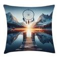 thumbnail image 1 of Ambesonne Lake Throw Pillow Cushion Cover, Sunset Horizon Dreamcatcher, 16" X 16", Slate Blue Orange, 1 of 2