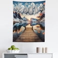 thumbnail image 1 of Ambesonne Lake Wall Hanging Tapestry, Sunset Mountains Pier Paisley, 23"x28", Slate Blue and Peach, 1 of 2