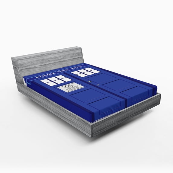 Ambesonne Landmark Fitted Sheet, Blue Brit Phone Box, Queen Size, Blue and White