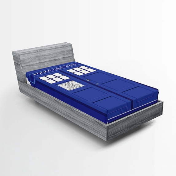 Ambesonne Landmark Fitted Sheet, Blue Brit Phone Box, Twin Size, Blue and White