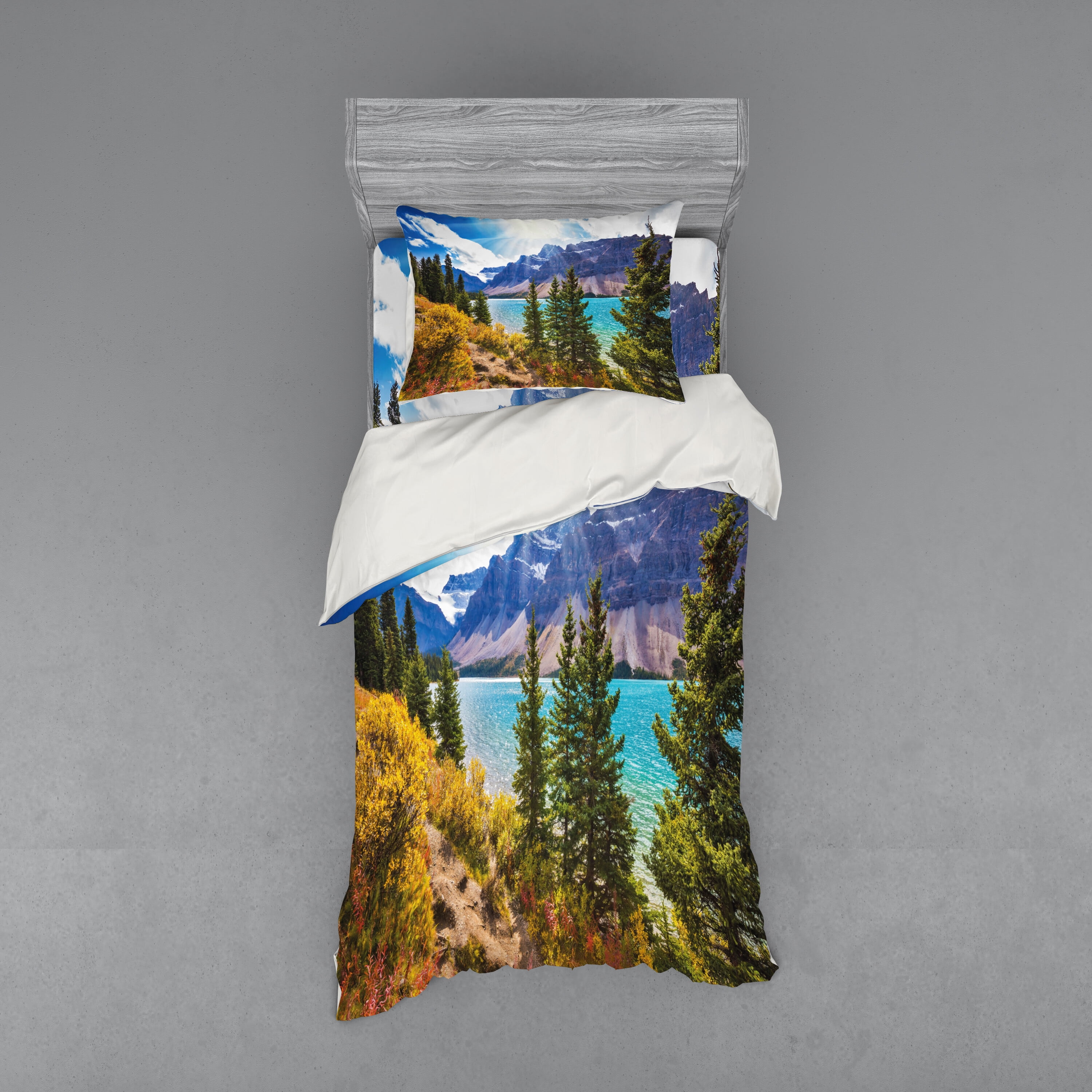 Twin XL Green Blue Landscape Mountain Duvet Cover Set