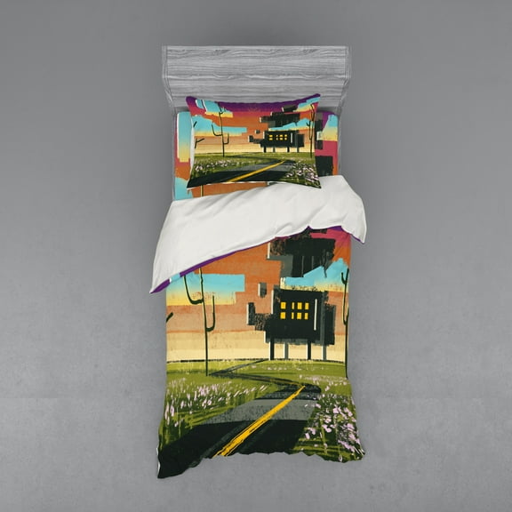 Ambesonne Landscape Bedding Set 3 Pcs, Futuristic Paint, Twin, Multicolor