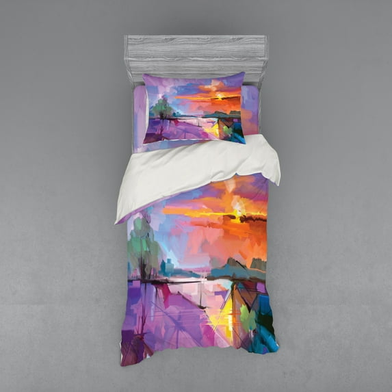 Ambesonne Landscape Bedding Set 3 Pcs, Mountains Design, Twin XL, Multicolor