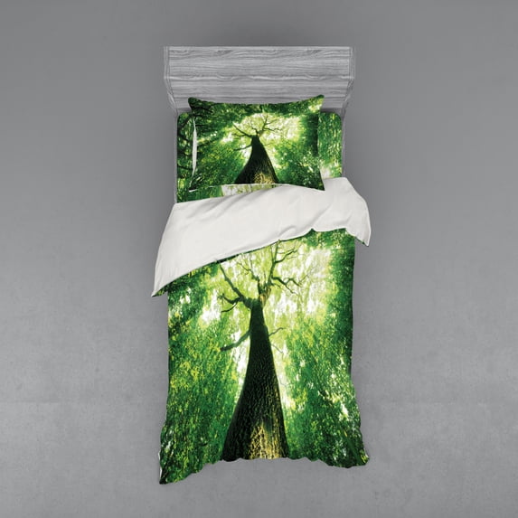 Ambesonne Landscape Bedding Set 3 Pcs, Summer Rays in Wild, Twin XL, Green