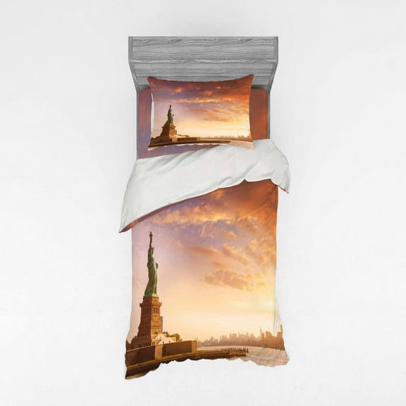 Ambesonne Landscape Bedding Set 3 Pcs, USA New York Scenery, Twin, Multicolor