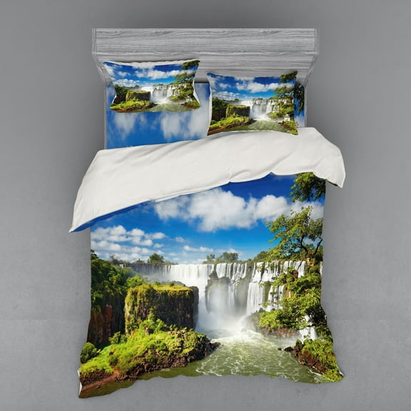 Ambesonne Landscape Bedding Set 4 Pcs, Agentinean Waterfall, Queen, Multicolor