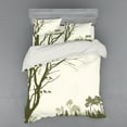 thumbnail image 1 of Ambesonne Landscape Bedding Set 4 Pcs, Forest Birds on Tree, Queen, Olive Green Cream, 1 of 3