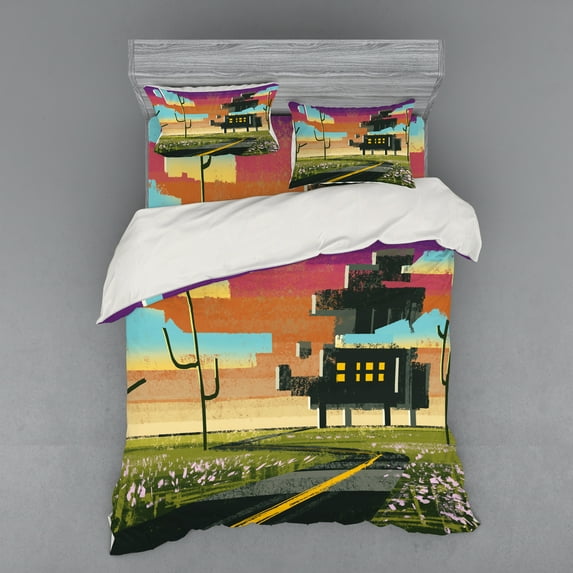 Ambesonne Landscape Bedding Set 4 Pcs, Futuristic Paint, Queen, Multicolor