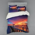 thumbnail image 1 of Ambesonne Landscape Bedding Set 4 Pcs, Wooden Bridge on Sea, Queen, Orange Navy, 1 of 3