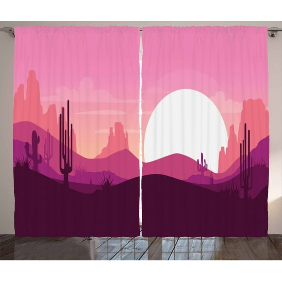 Ambesonne Landscape Curtains 2 Panel Set, Arizona Desert Cactus, 108" x 90", Multicolor