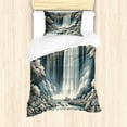 thumbnail image 1 of Ambesonne Landscape Duvet Cover Set, Expressive Waterfall Art, Twin, Blue Grey Pale Sepia, 1 of 3