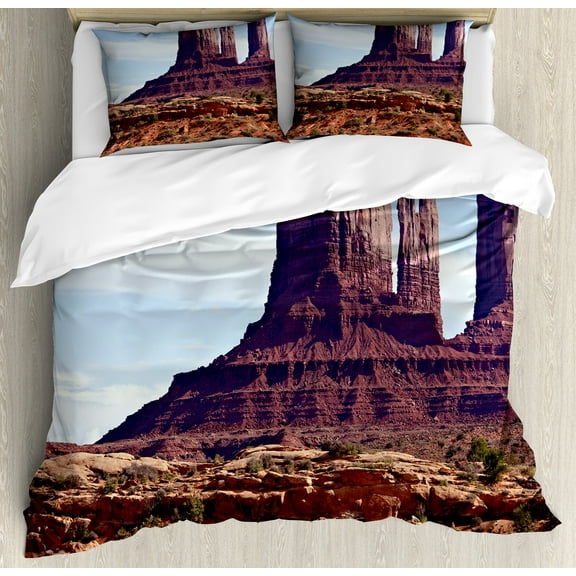 Ambesonne Landscape Duvet Cover Set, Grand Canyon Cliff, King, Brown