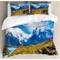 thumbnail image 1 of Ambesonne Landscape Duvet Cover Set, Lake Pehoe Torres Chile, 2-Calking, Dark Khaki Azure Blue, 1 of 7