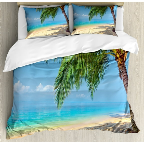 Ambesonne Landscape Duvet Cover Set, Tropic Botanic Image, 2-Calking, Sky Blue Cream