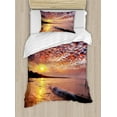 thumbnail image 1 of Ambesonne Landscape Duvet Cover Sets, Dawn at Beach Seaside, 2-Twin, Orange Mauve Blue, 1 of 4