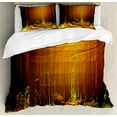 thumbnail image 1 of Ambesonne Landscape Duvet Cover Sets, Sunset Dawn Sun Rise, 2-King, Earth Yellow Dark Orange, 1 of 7