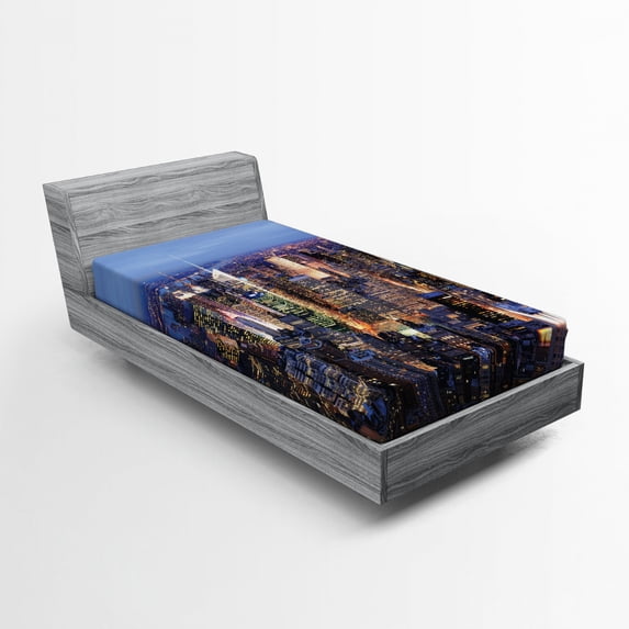 Ambesonne Landscape Fitted Sheet, Aerial View of NYC, Twin XL Size, Blue