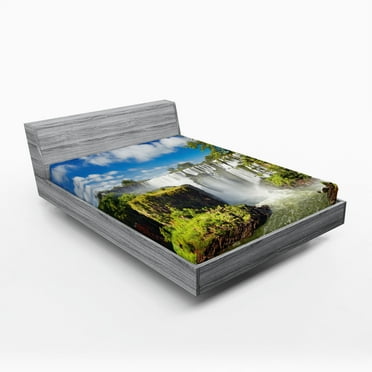 Ambesonne Landscape Fitted Sheet, Agentinean Waterfall, Full Size, Multicolor