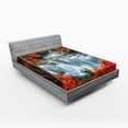 thumbnail image 1 of Ambesonne Landscape Fitted Sheet, Botanic Fall Forest, Queen Size, Orange Red and White, 1 of 2