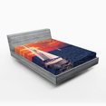 thumbnail image 1 of Ambesonne Landscape Fitted Sheet, Calm Evening Sailing, Queen Size, Dark Blue Orange White, 1 of 2