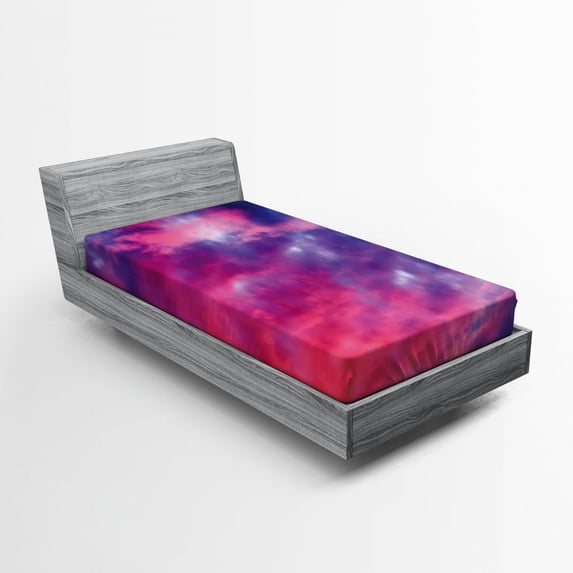 Ambesonne Landscape Fitted Sheet, Cloudy Sunset, Twin XL Size, Purple