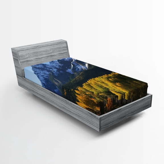 Ambesonne Landscape Fitted Sheet, Colorado Village, Twin XL Size, Green Blue