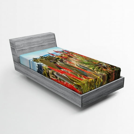 Ambesonne Landscape Fitted Sheet, Desert Mountain Photo, Twin XL Size, Multicolor