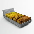 thumbnail image 1 of Ambesonne Landscape Fitted Sheet, Fall Trees Leaf Road, Twin XL Size, Ginger Yellow Marigold, 1 of 2