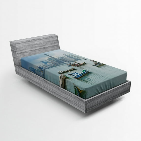 Ambesonne Landscape Fitted Sheet, Fishing Boats Panama, Twin Size, Multicolor