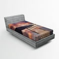 thumbnail image 1 of Ambesonne Landscape Fitted Sheet, Flooded Jetty England, Twin Size, Coral Purplegrey, 1 of 2