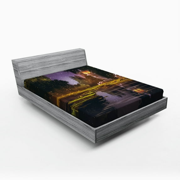 Ambesonne Landscape Fitted Sheet, Forest Night Swamp Art, Full Size, Multicolor