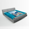 thumbnail image 1 of Ambesonne Landscape Fitted Sheet, Greece Oia Building, Queen Size, Aqua Blue White, 1 of 2