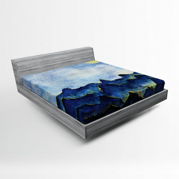 Ambesonne Landscape Fitted Sheet, Hills Cloud Sky, Full Size, Yellow Blue