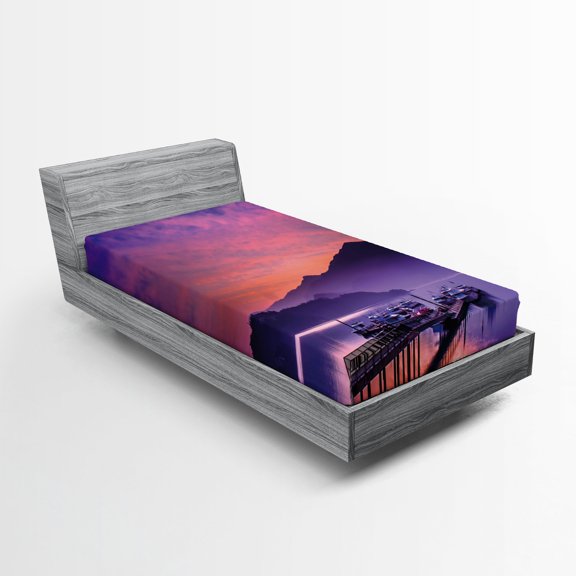 Ambesonne Landscape Fitted Sheet, Lake in Nantou Taiwan, Twin Size, Pink Purple