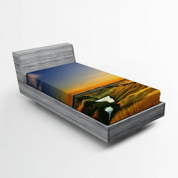 Ambesonne Landscape Fitted Sheet, Mediterranean Valley, Twin XL Size, Blue Yellow Green