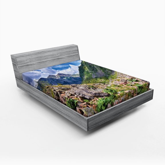 Ambesonne Landscape Fitted Sheet, Mountain Wild Rhubarb, Full Size, Multicolor