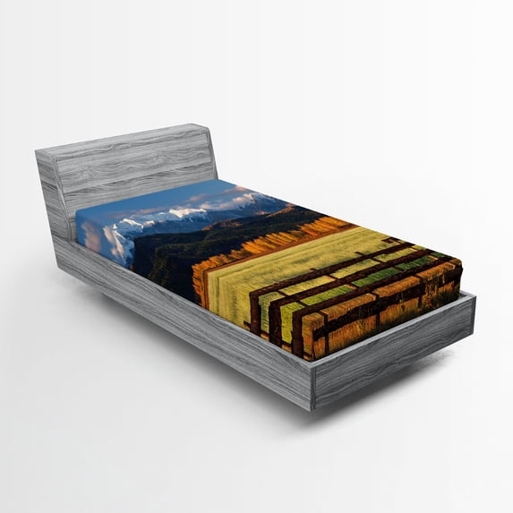 Ambesonne Landscape Fitted Sheet, Nature Valley Forest, Twin Size, Multicolor